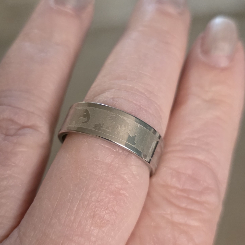 Elephant Palm Tree Silver Safari Patterned Ring